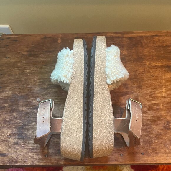 Birkenstocks Glenda Teddy, Natural Leather/Shearling Eggshell Sandals, size 39 - Picture 7 of 9